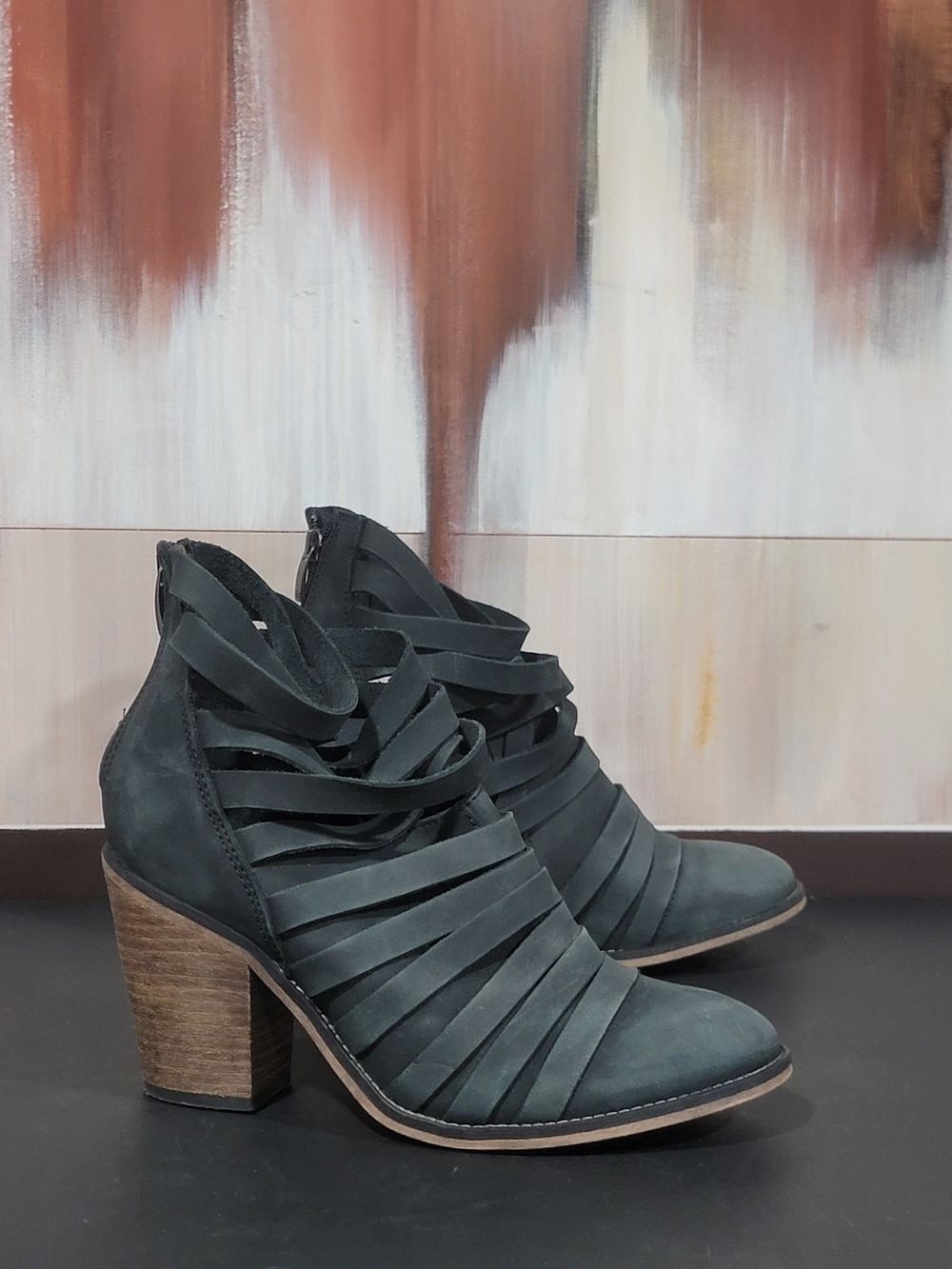 Free People Black Strappy Cutout Ankle Booties